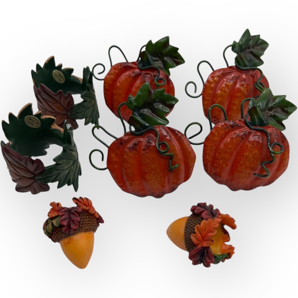 Napkin Rings Pumpkins Leaves Set of 6 Orange Harvest Thanksgiving Fall Decor